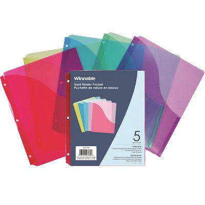 Binder Pocket-Slant Letter Assorted, 5/Pack - SP-01-AD