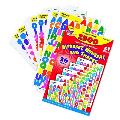 Stickers-Variety Pack, Alphabet, Numbers & Shapes - T46908