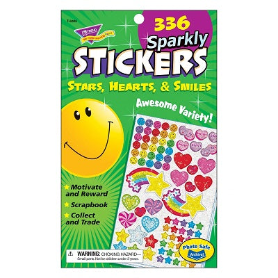 Stickers-Variety Pack, Sparkly Stars, Hearts, & Smiles - T5005