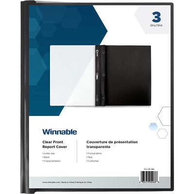 Report Cover-Poly Clear Front, Black 3/Pack - TCC-05-3BK