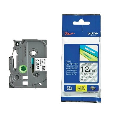 Tape-P-Touch Tz Laminated, 12Mm Black On Clear - TZE131