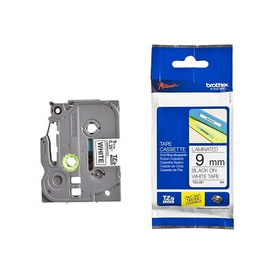 Tape-P-Touch Tz Laminated, 9Mm Black On White - TZE221
