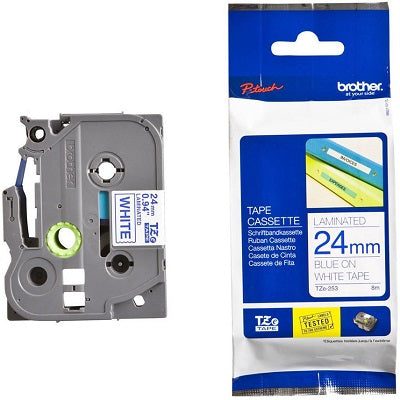 Tape-P-Touch Tz Laminated, 24Mm Blue On White - TZE253