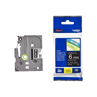 Tape-P-Touch Tz Laminated, 6Mm White On Black - TZE315