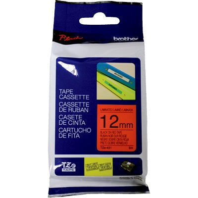 Tape-P-Touch Tz Laminated, 12Mm Black On Red - TZE431