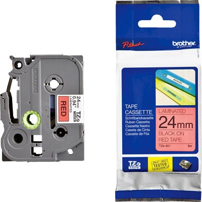 Tape-P-Touch Tz Laminated, 24Mm Black On Red - TZE451