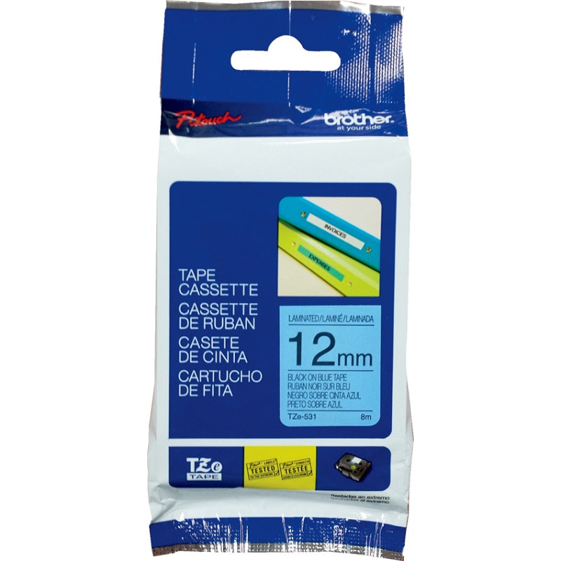Tape-P-Touch Tz Laminated, 12Mm Black On Blue - TZE531