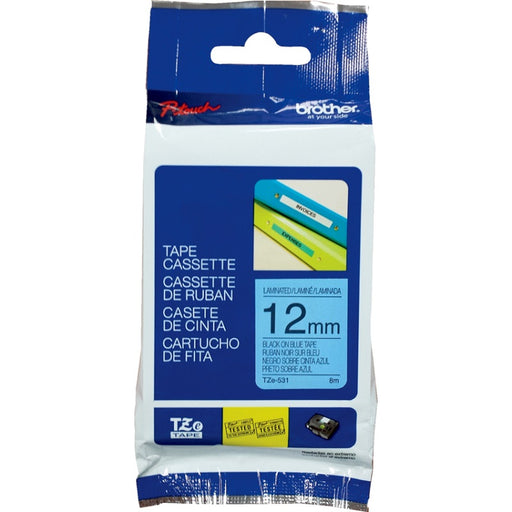 Tape-P-Touch Tz Laminated, 12Mm Black On Blue - TZE531