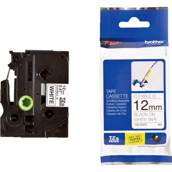 Tape-P-Touch Tz Flexible Id 12Mm, Black On White - TZEFX231