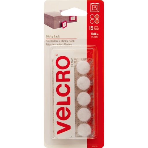 Velcro-5/8" Coins, White Self-Adhesive, 15 Sets/Pack - VEK90070C