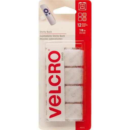 Velcro-7/8" Squares, White Self-Adhesive, 12 Sets/Pack - VEK90073C