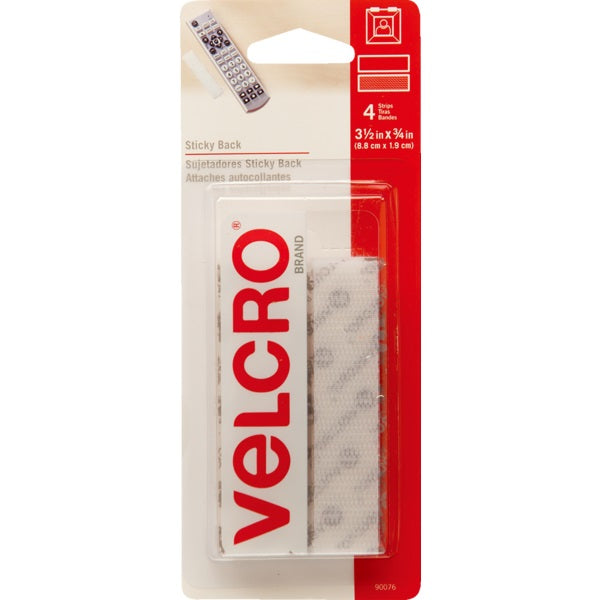 Velcro-3/4 X 3-1/2" Strips, White Self-Adhesive, 4 Sets/Pk - VEK90076C