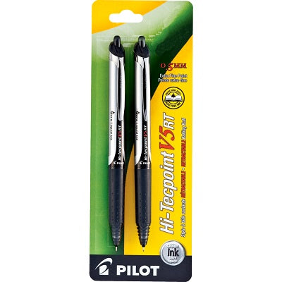 Pen-Retractable, Hi-Tecpoint Rt Roller, 0.5Mm Black 2/Pk - VRT5B2
