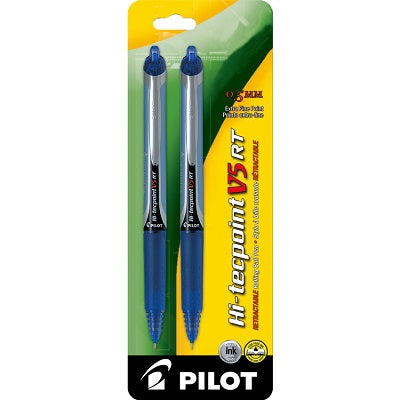 Pen-Retractable, Hi-Tecpoint Rt Roller, 0.5Mm Blue 2/Pk - VRT5L2