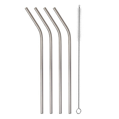 Straws-Reusable Stainless Steel W/ Cleaning Brush 4/Pack - XG4STRSL