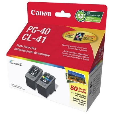Inkjet Cartridge-Canon #40/#41 With 50 4X6 Photo Sheets