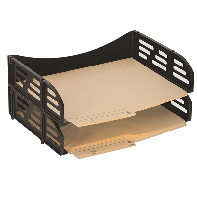 Desk Tray-Stacking, Letter, Black -2/Pack