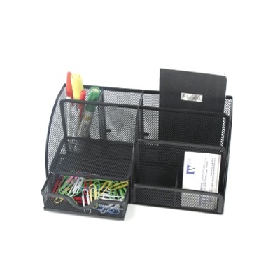 Desk Organizer-Mesh 5 Compartments With Drawer, Black