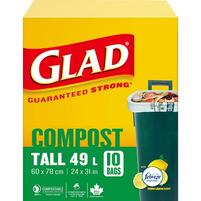 Bags-Garbage, Glad Compostable Tall, 49L 24"X31" 10/Box