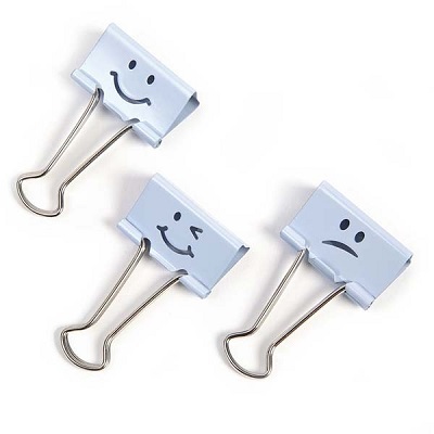 Foldback Clips-3/4" Assorted Emojis, Powder Blue