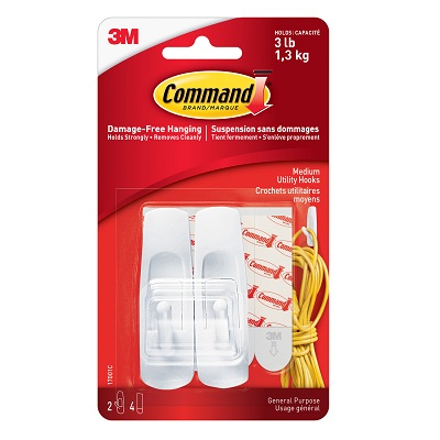 Hook-Command Adhesive, Medium, White, 2/Pk