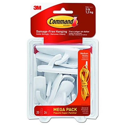 Hook-Command Adhesive, Medium, White, 20/Pack