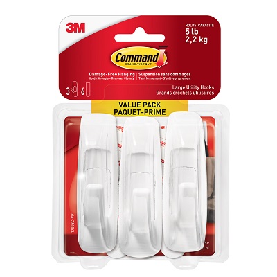 Hook-Command Adhesive, Large, White, 3/Pk