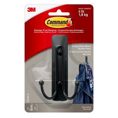 Hook- Command Adhesive, Large Double, Matte Black