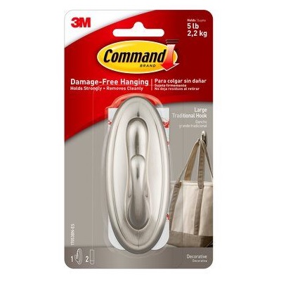 Hook-Command Adhesive, Large, Faux Metal Brushed Nickel