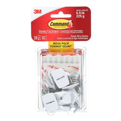 Hook-Command Adhesive, Small Wire, White, 28/Pack