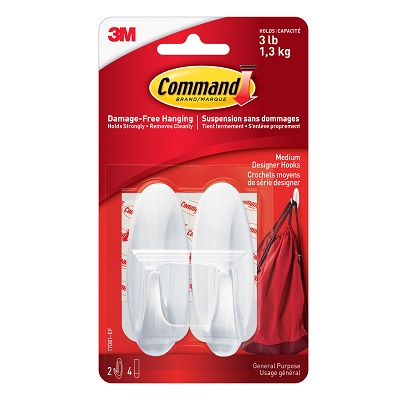 Hook-Command Adhesive, Designer Medium, White, 2/Pk