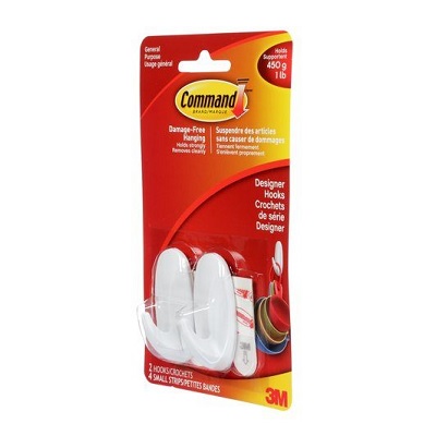 Hook-Command Adhesive, Designer Small, White, 2/Pk
