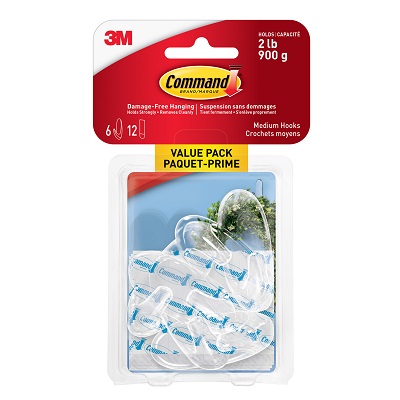 Hook-Command Adhesive, Medium, Clear, 6/Pk