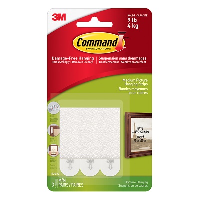 Picture Hanging Strips-Command Adhesive, Medium, White 3/Pk