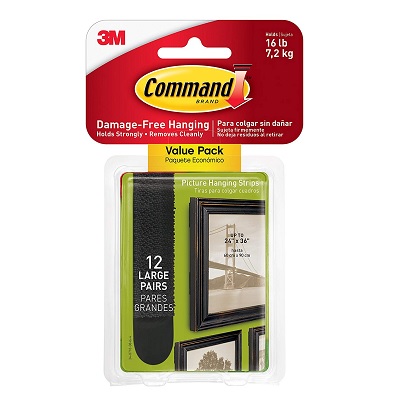 Picture Hanging Strips-Command Adhesive, Large, Black 12/Pk