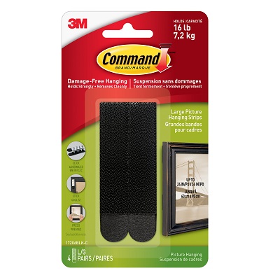 Picture Hanging Strips-Command Adhesive, Large, Black 4/Pk