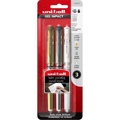 Pen-Stick, Gel Impact 1.0Mm Gold/Silver/White 3/Pack