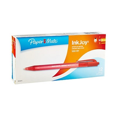 Pen-Retractable, Inkjoy 100Rt Ballpoint, Medium Red,12/pk