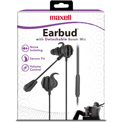 Ear Buds-Bluetooth, Maxell Detachable Boom Mic, Black
