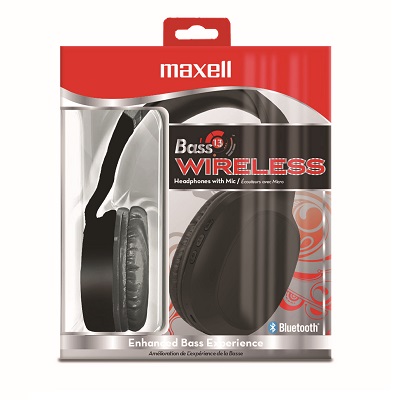 Headphones-Bluetooth Wireless, Maxell Bass 13 With Mic,Black
