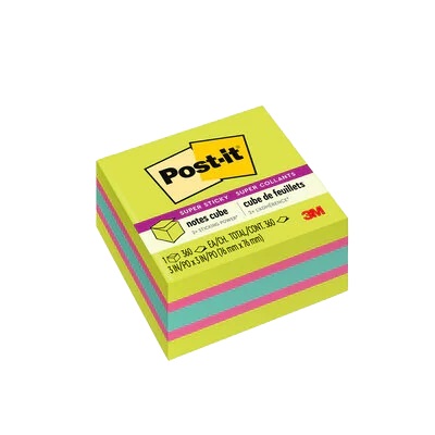 Notes-Post-It Cube, 3X3 Super Sticky, Green, Fuchsia, Aqua