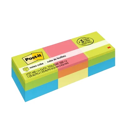 Notes-Post-It Cube, 2X2 Assorted Bright Colours 3/Pack