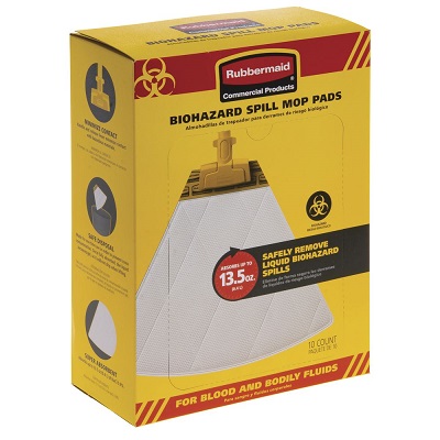 Spill Mop Pads-Biohazard, Rubbermaid, Yellow 10/Box