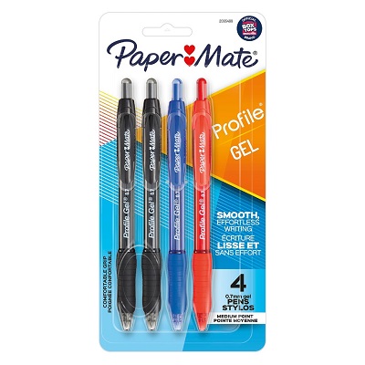 Pen-Retractable, Profile Gel, Fine 0.7Mm, 4 Assorted