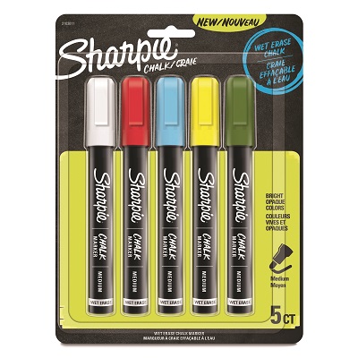 Marker-Wet Erase Chalk, Bullet Tip, Assorted Colours 5/Pack