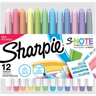 Marker-Sharpie S-Note, Chisel Tip Set 12/Pack