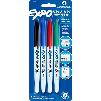 Marker-Wet Erase, Vis-A-Vis, Fine 4 Colours