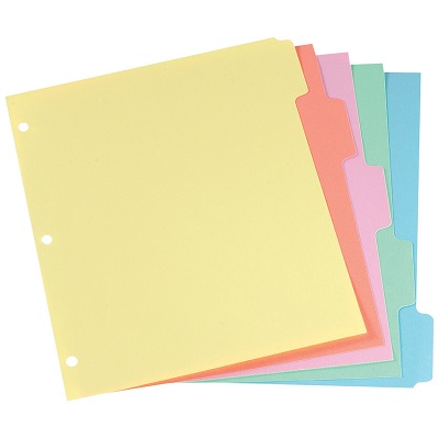 Index Dividers-Subject 5 Tabs Assorted Colours
