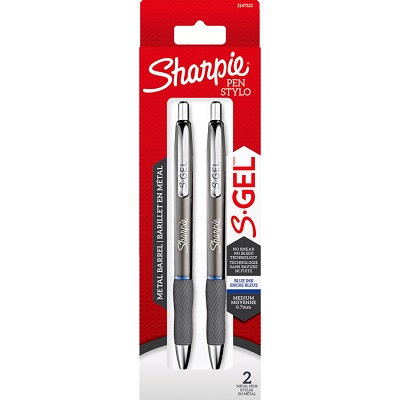 Pen-Retractable, Gunmetal Barrel S-Gel, 0.7Mm Blue 2/Pack