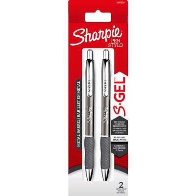 Pen-Retractable, Gunmetal Barrel S-Gel, 0.7Mm Black 2/Pack
